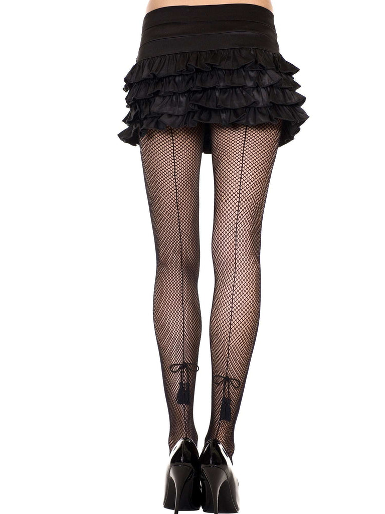 Skin Two UK Backseamed Fishnet Tights with Tassle Bow - One Size Hosiery