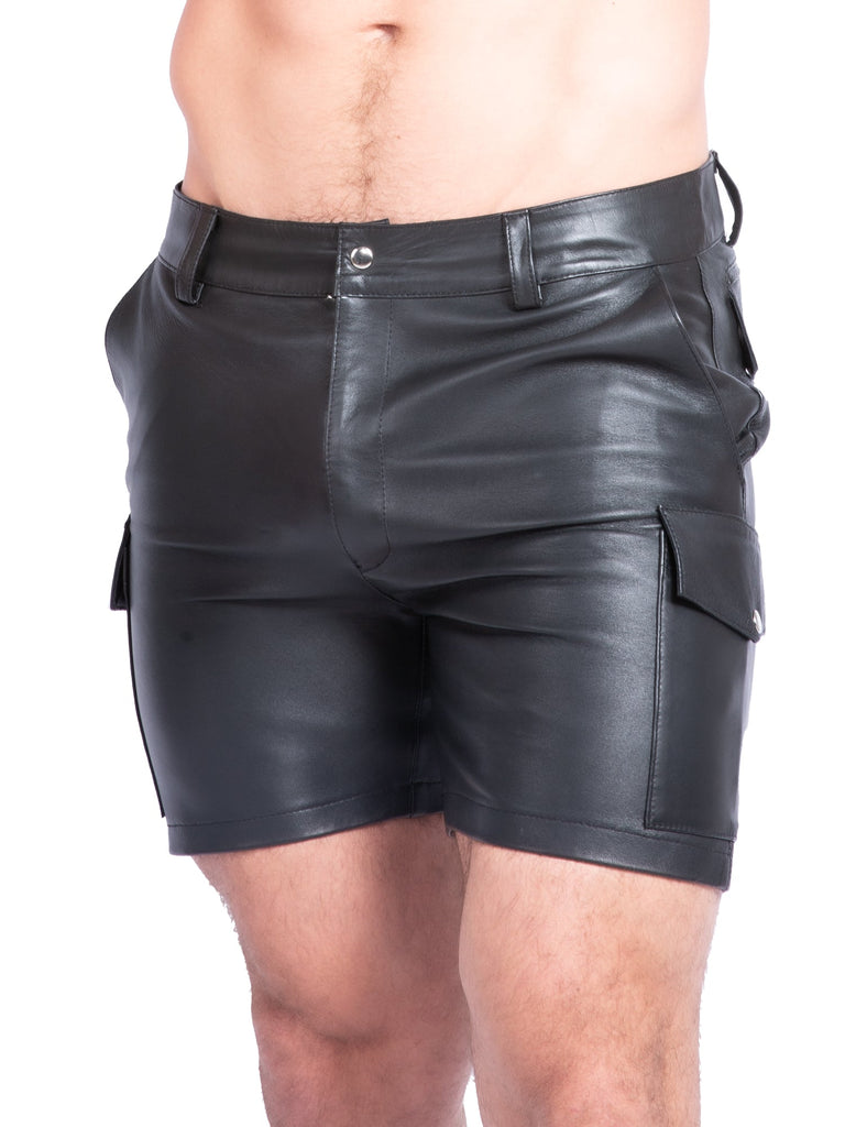 Mens Leather Cargo Shorts