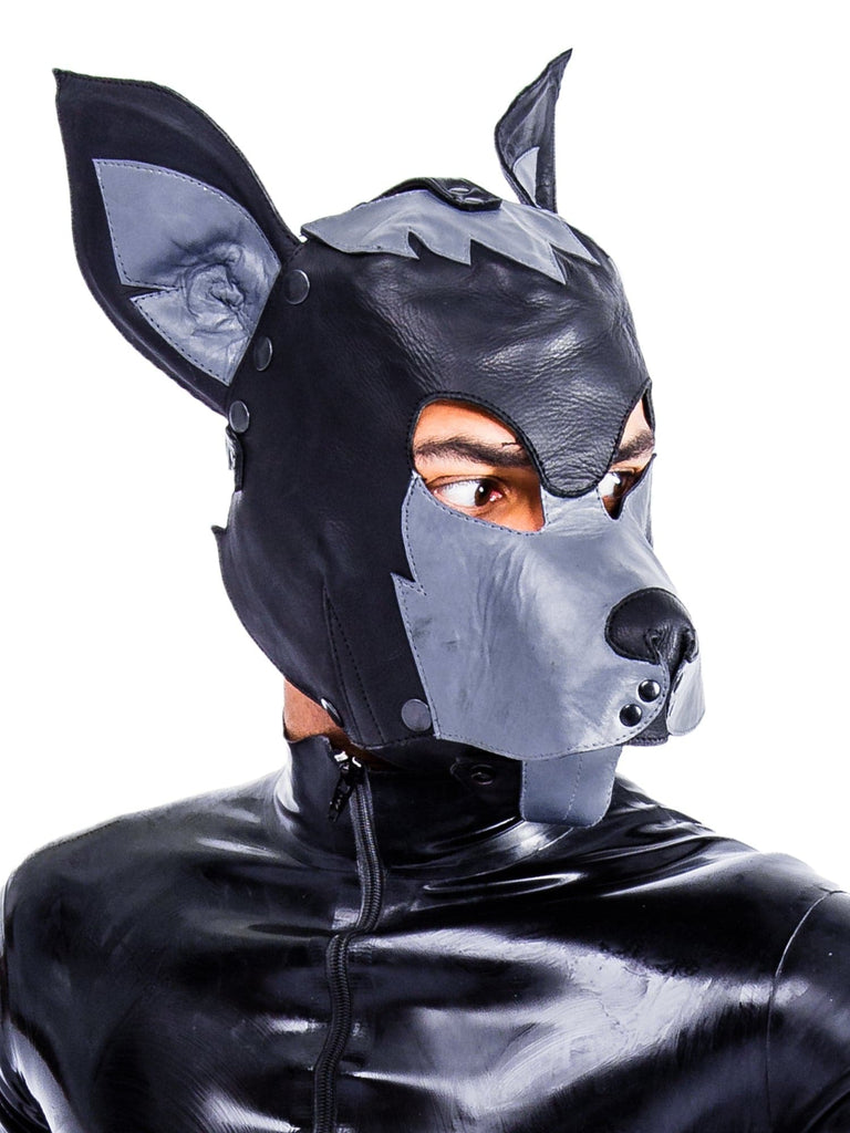 Skin Two UK Leather Full Face Dog Mask Black/Green - One Size Hood