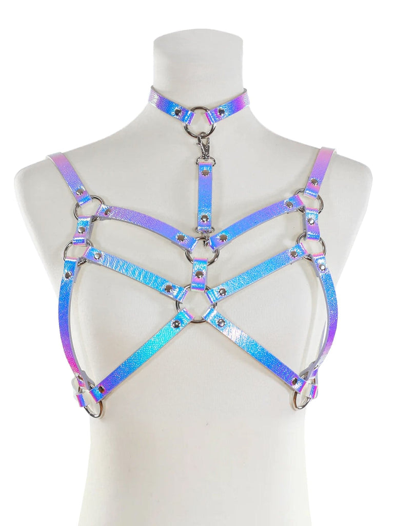Double Strapped Bra Harness with Collar - Black