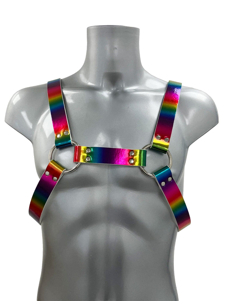 Bold Buckled Chest Harness - Iridescent Silver
