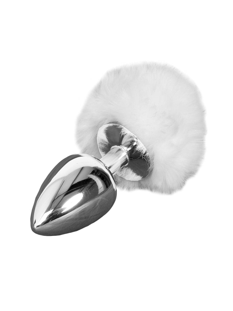 Skin Two UK Large Silver Butt Plug with White Tail Anal Toy