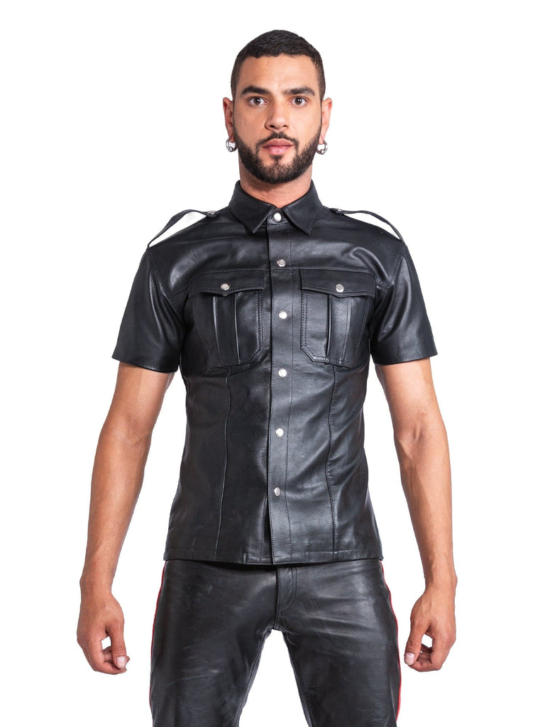 Skin Two UK Slim Fit Leather Shirt in Black Top