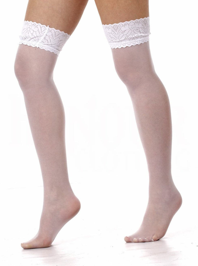 Skin Two UK White Lace Top Stockings - One Size Hosiery