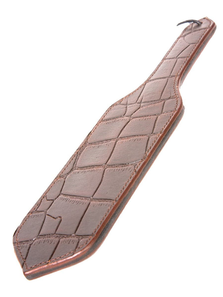 Skin Two UK Brown Embossed Leather Paddle Crop